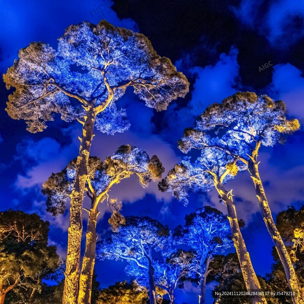 松树夜景素材
