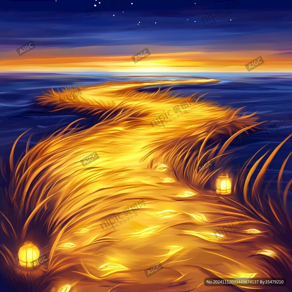 月夜芦苇荡禅意装饰画
