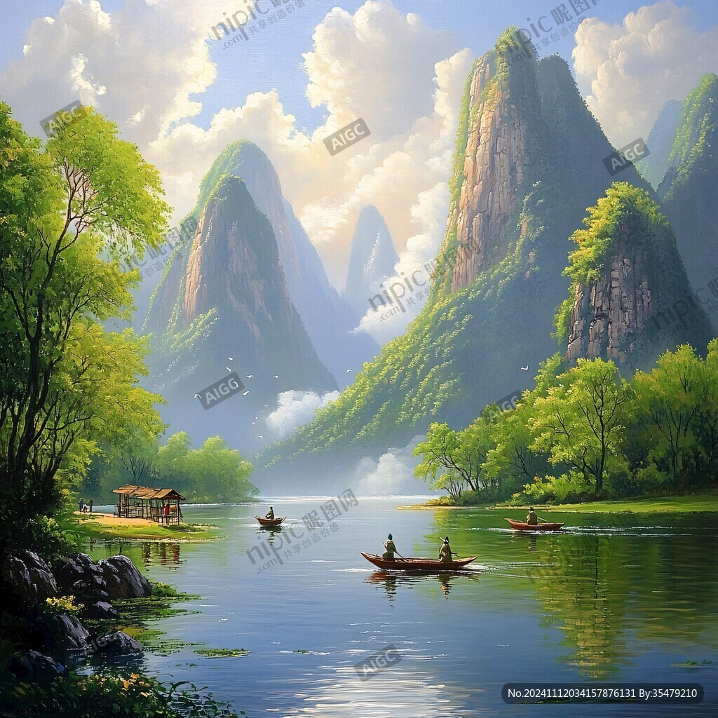 美丽山水风景绘画风景