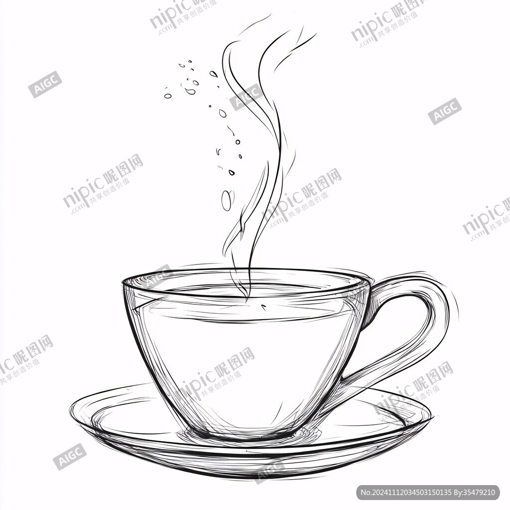 手绘线稿咖啡杯