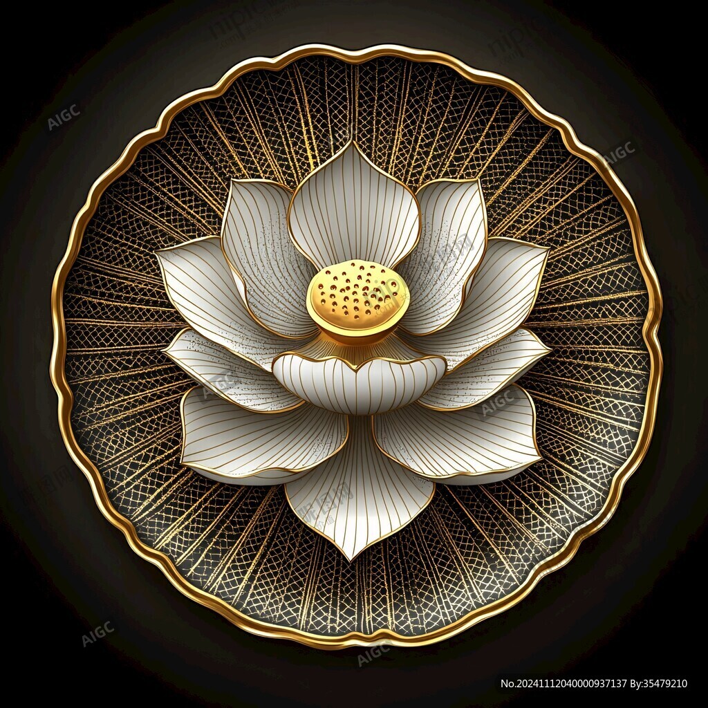 手绘金属质感荷花