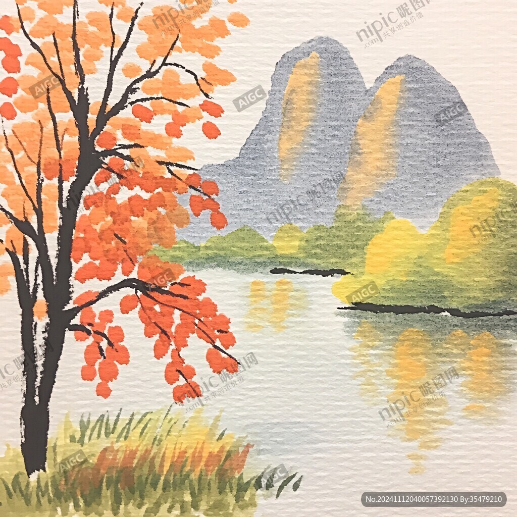秋景水粉画