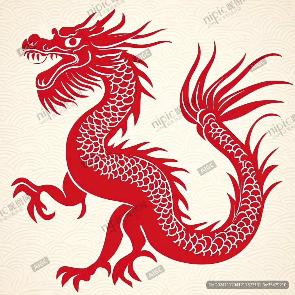 红色中国风龙手绘