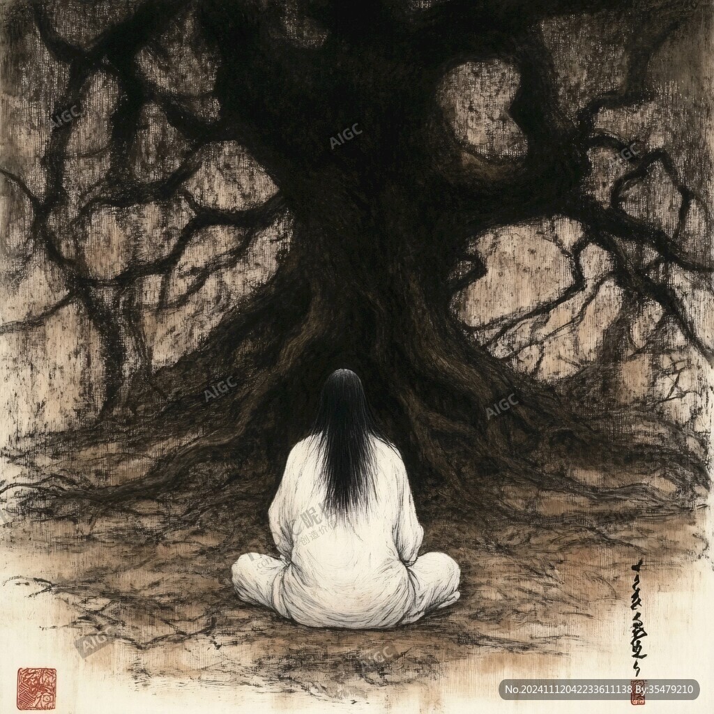 大树古树瑞鹤图打坐