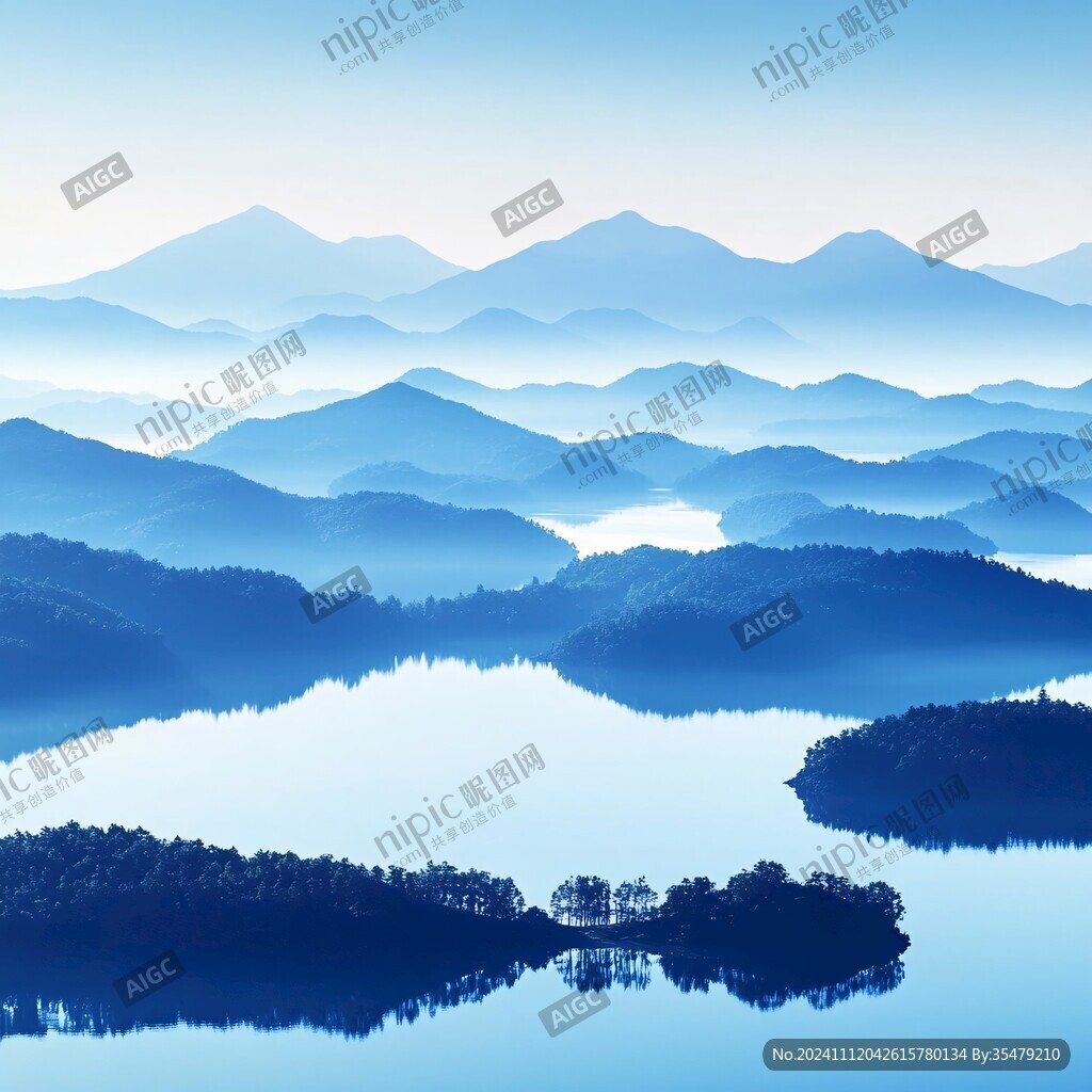 蓝调山水风景