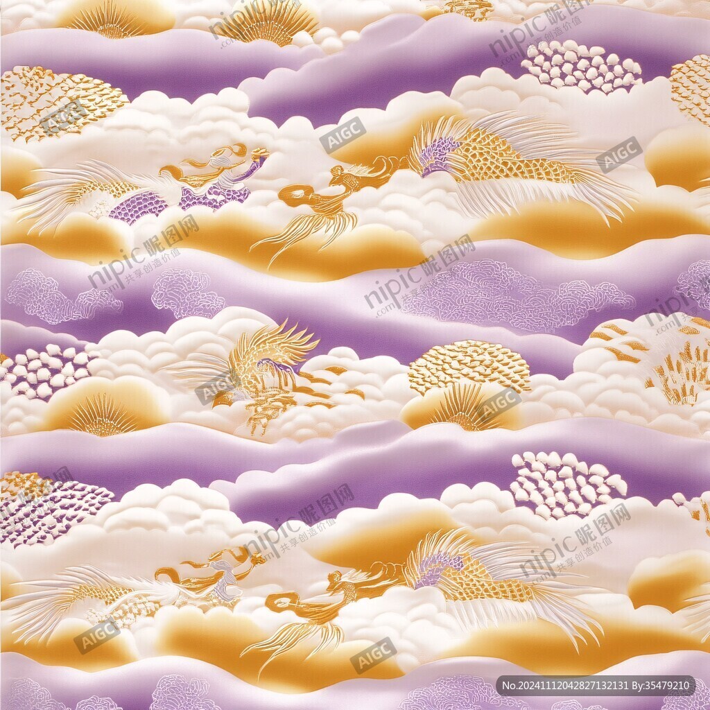 海浪仙鹤云纹中式背景