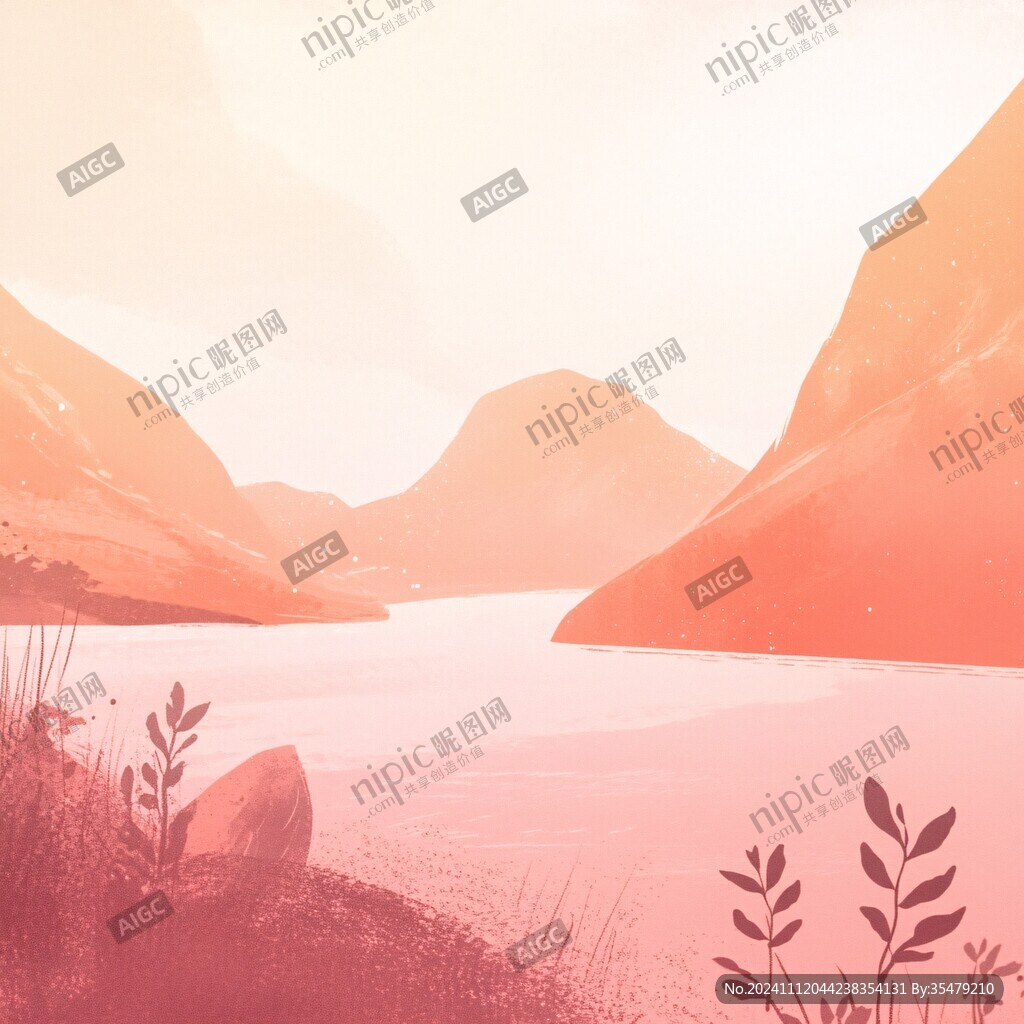 黄昏远山插画