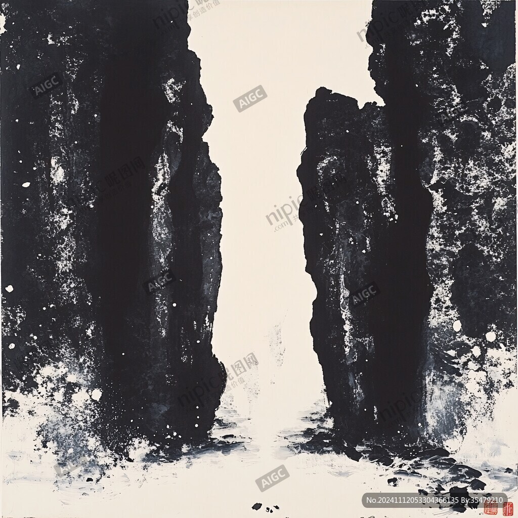 蓝色重彩水墨装饰画
