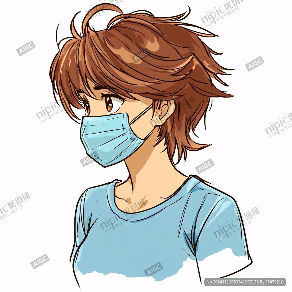 手绘戴口罩的女人