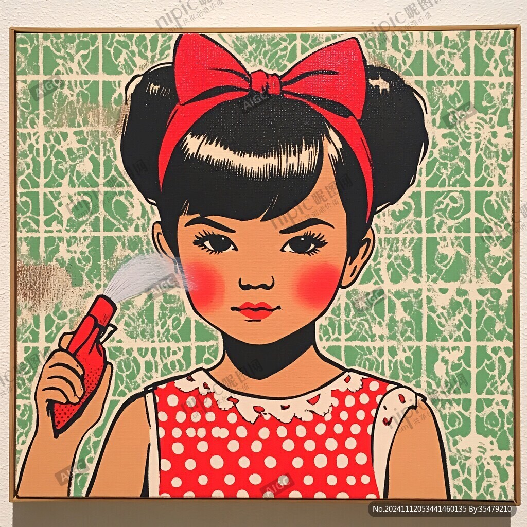 手绘呆萌女孩无框画