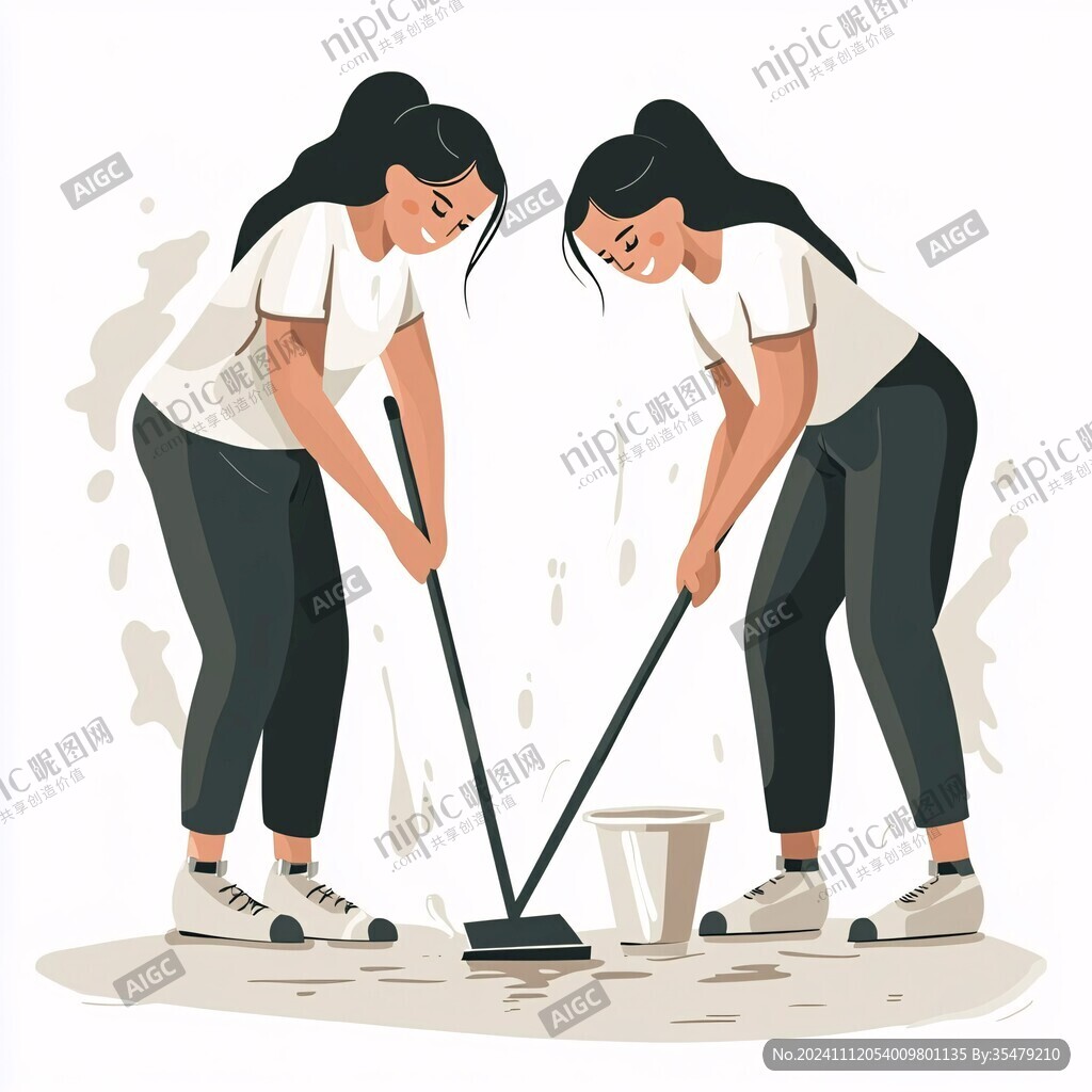 女性人物拖地