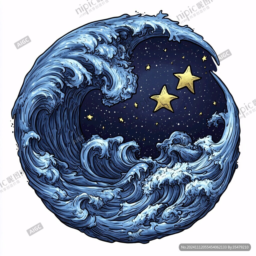 手绘海浪图