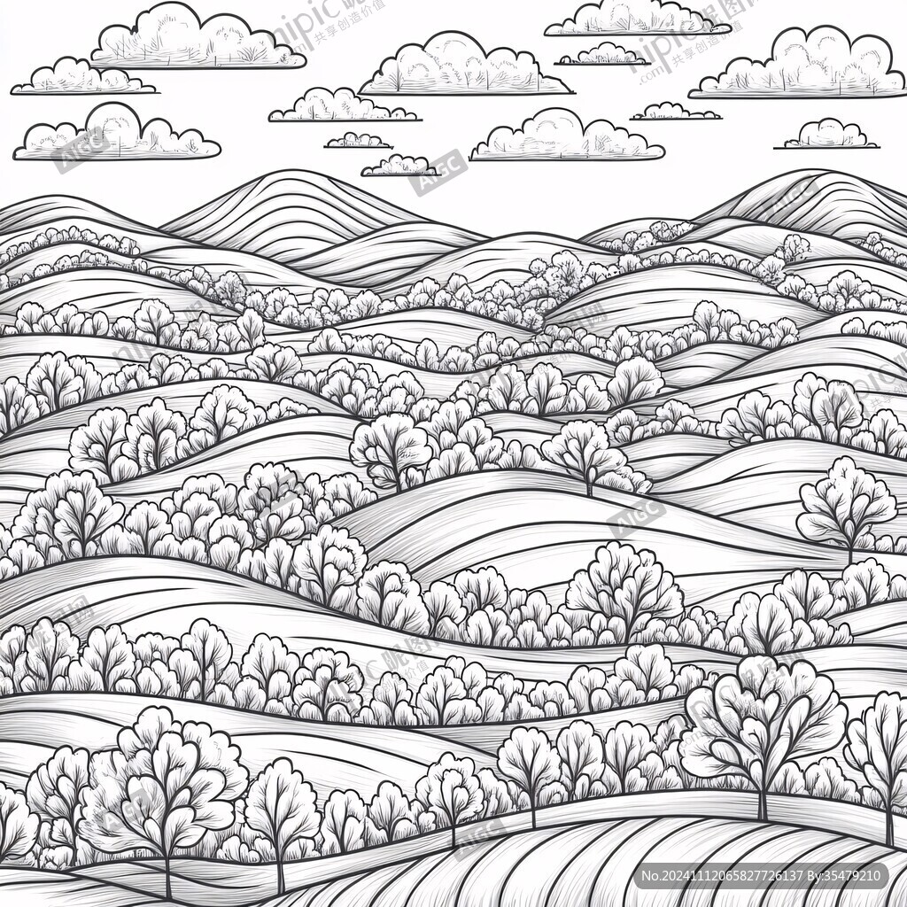 线描田野