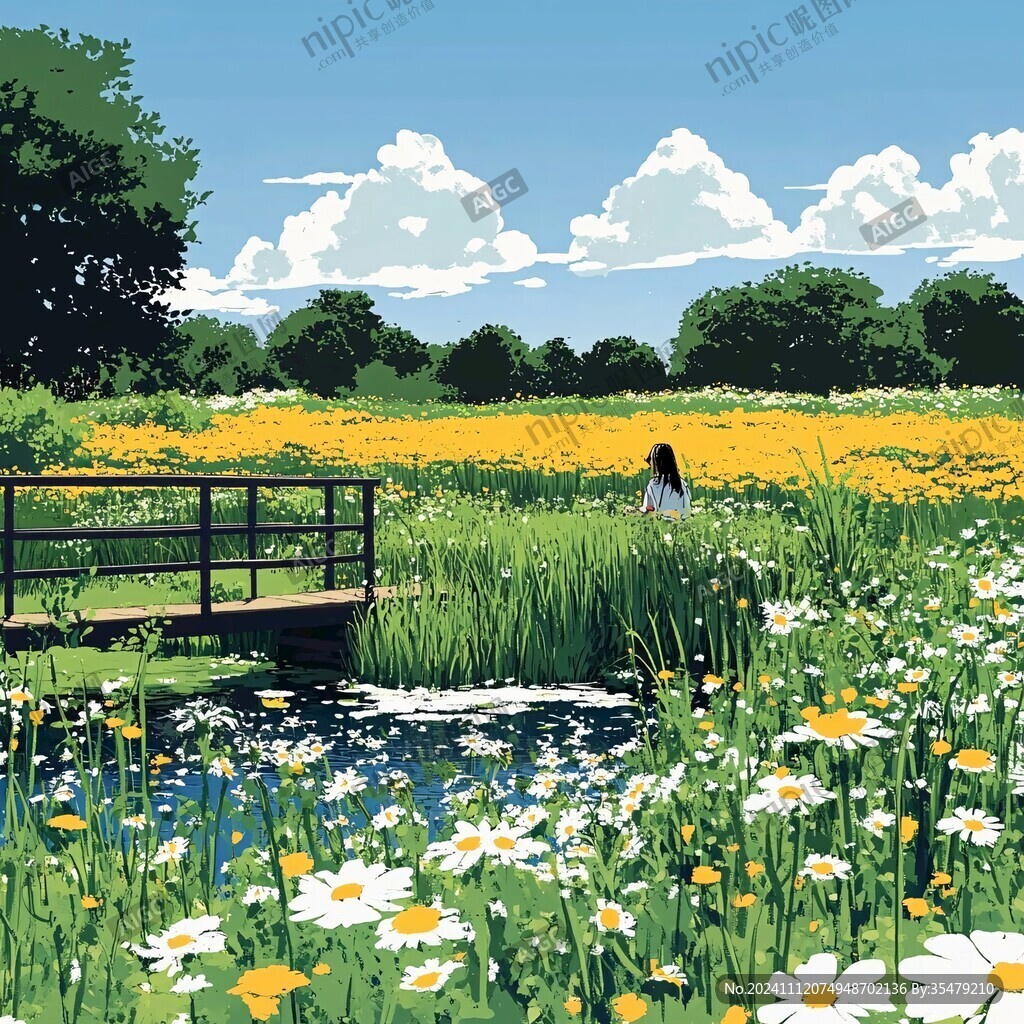 湖水夏天花海旅游