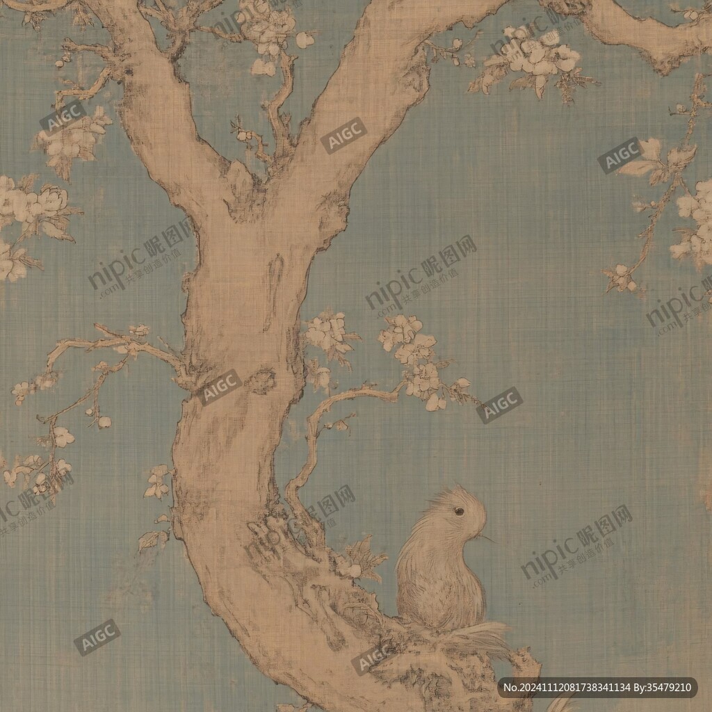 缂丝梅花绶带图轴
