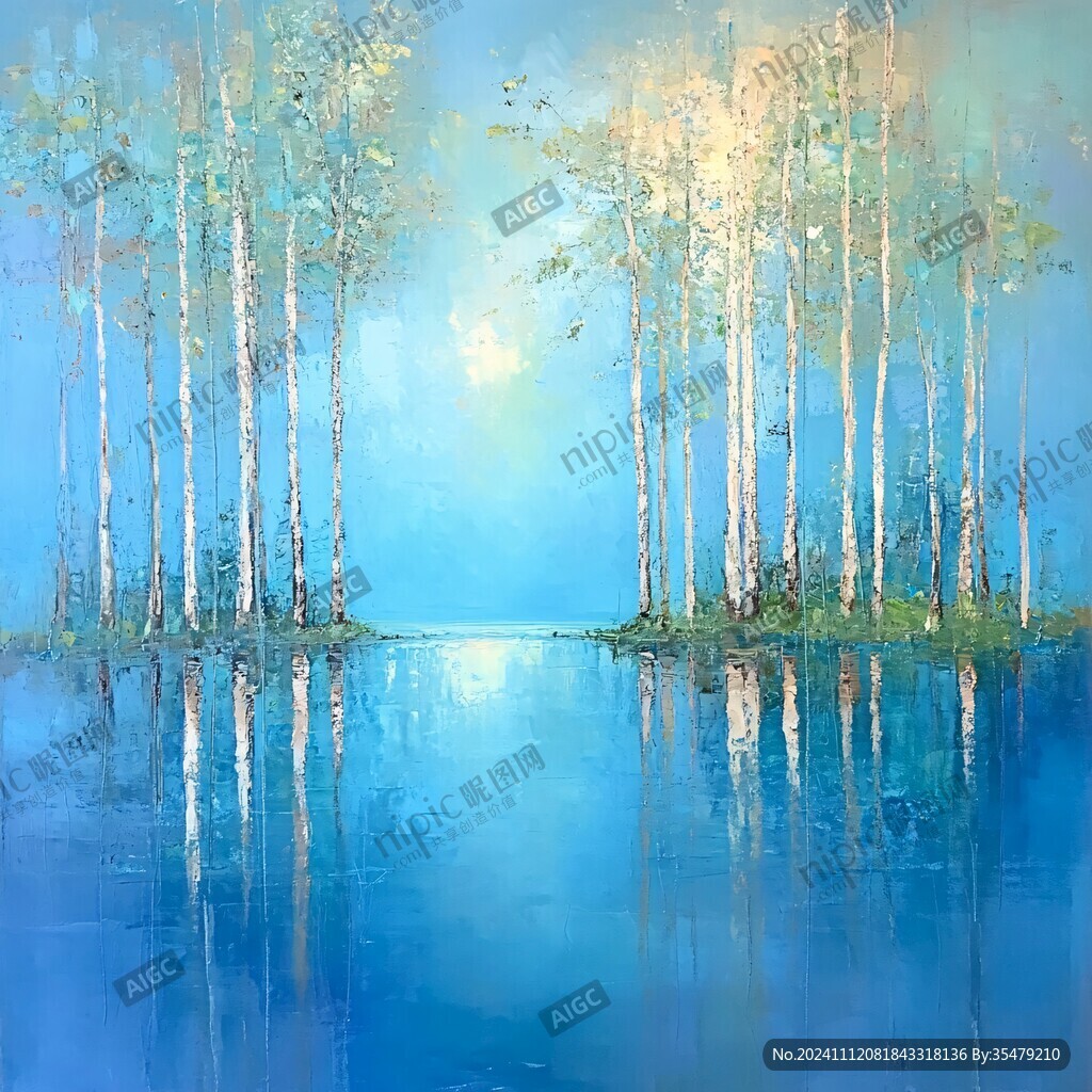 水面倒影油画