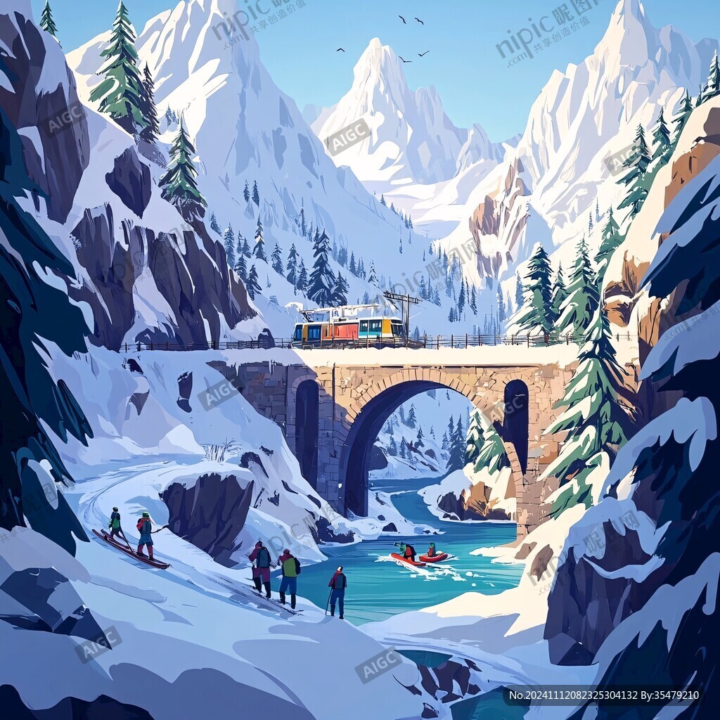 雪山桥梁图