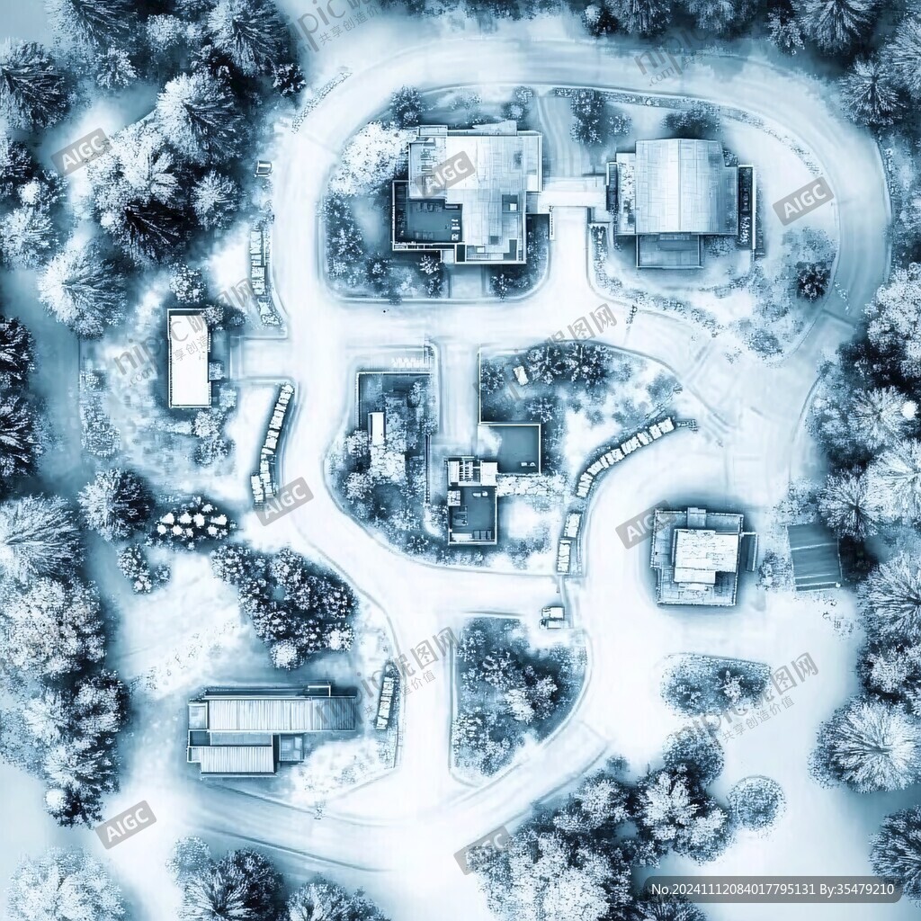 俯瞰园林雪景