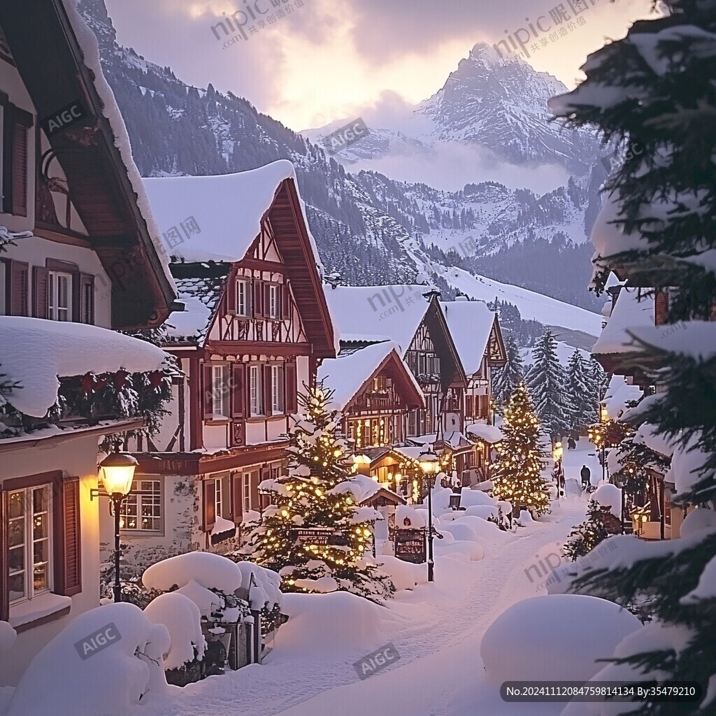 圣诞节街道房屋雪景