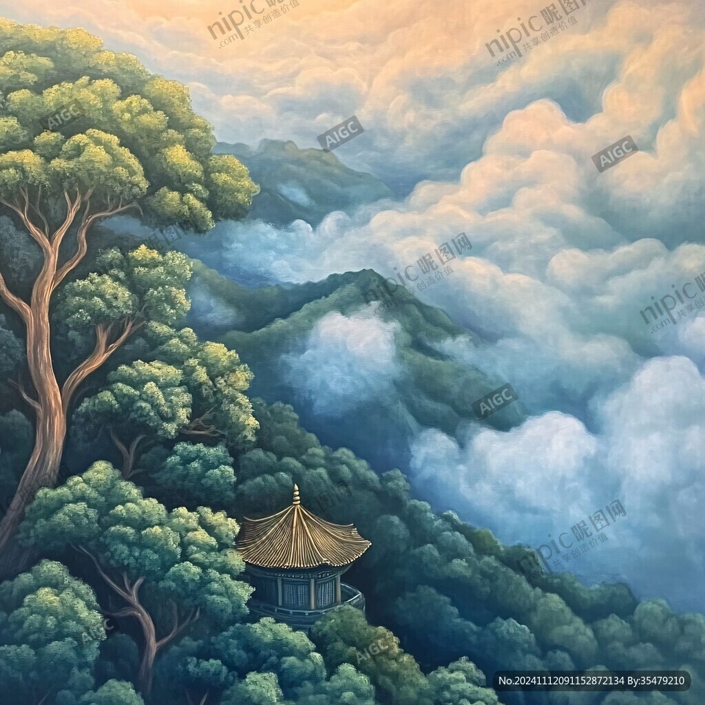 山林间亭子白云