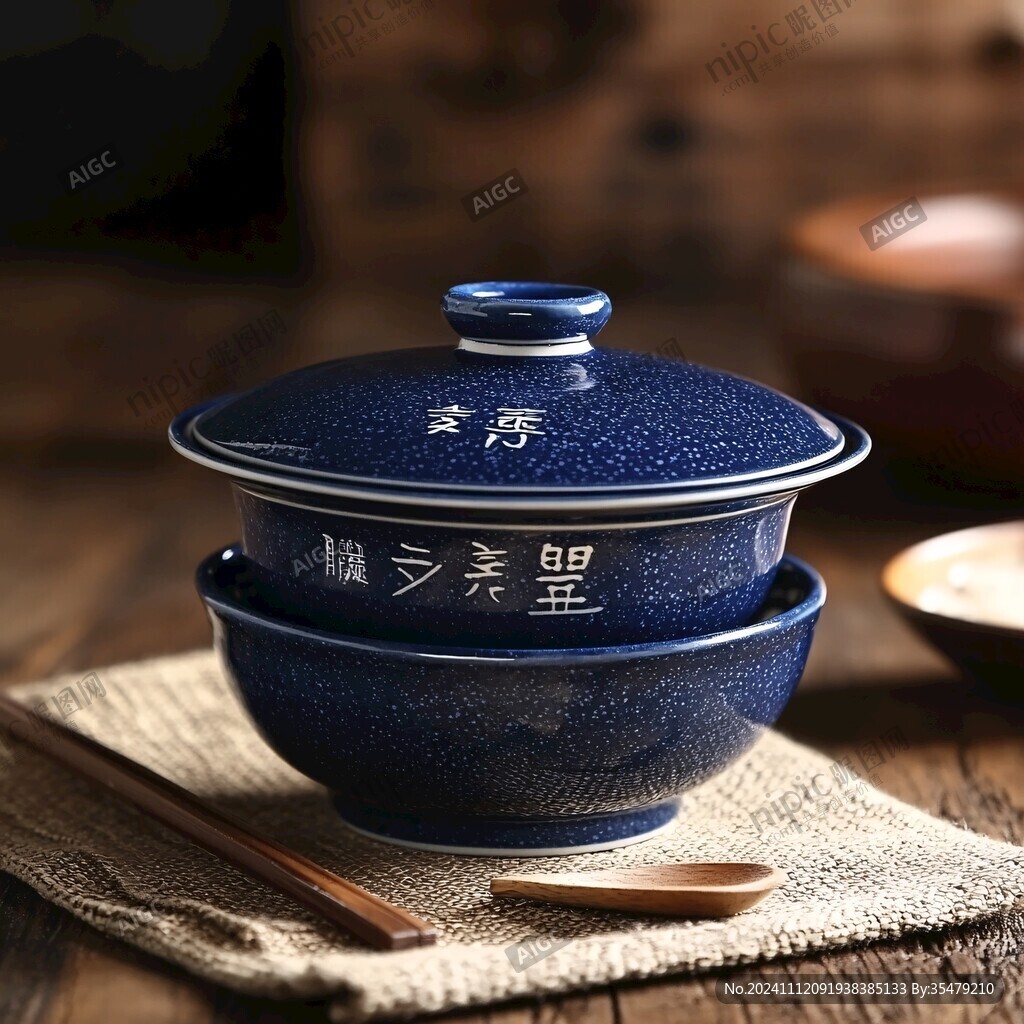 蓝料盖碗