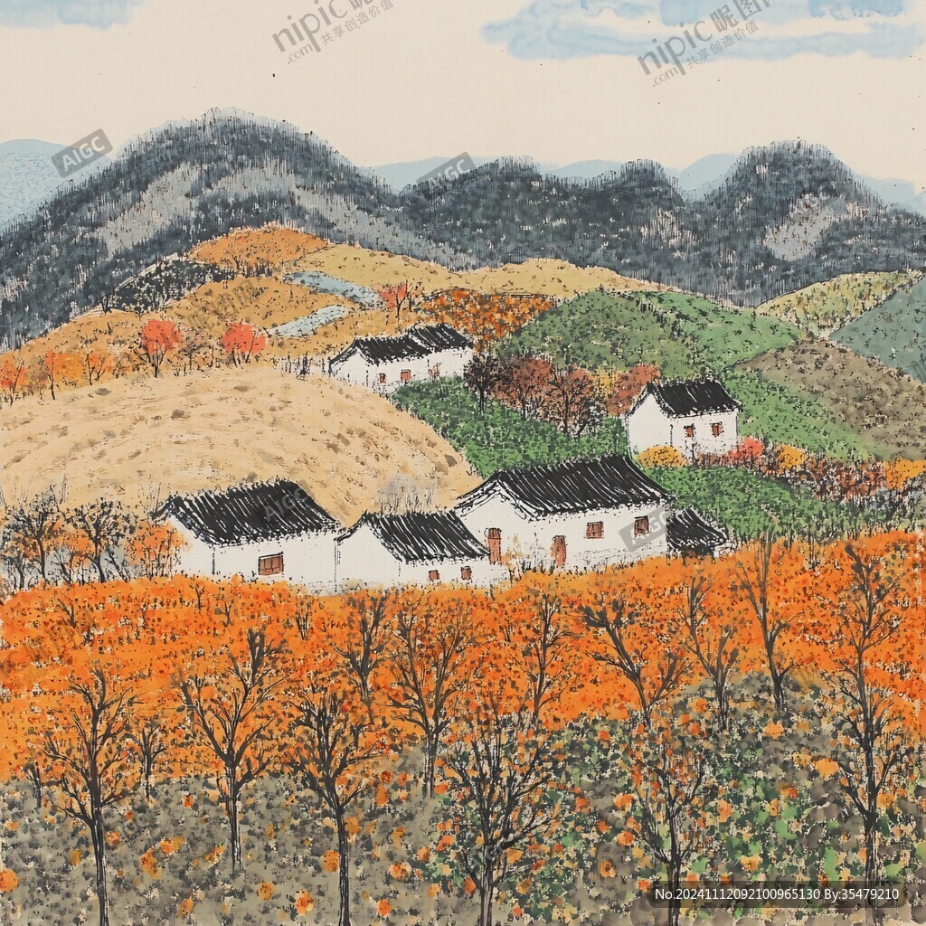 山村秋色图