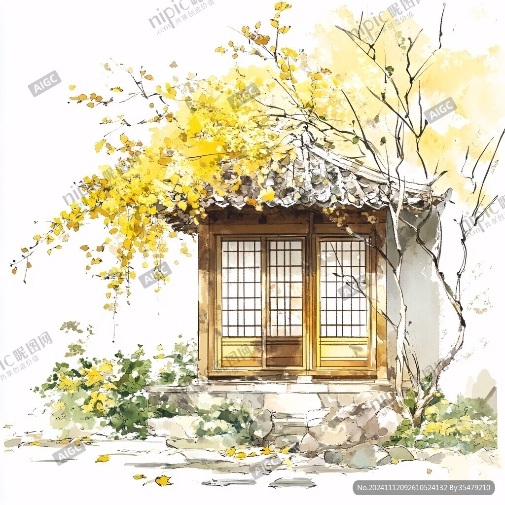银杏古风插画