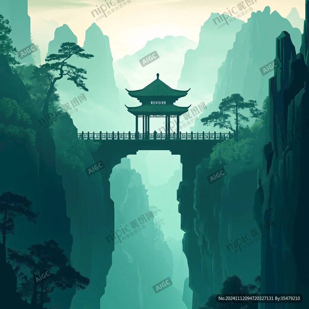 迎客松插画
