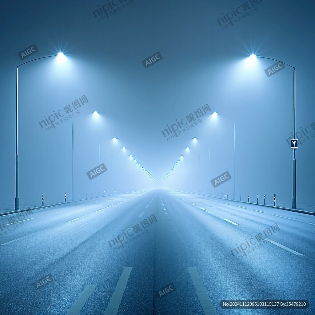 公路朦胧路灯