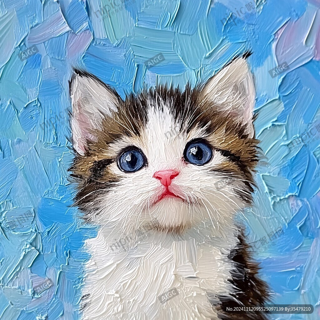 手绘大眼萌猫咪装饰画