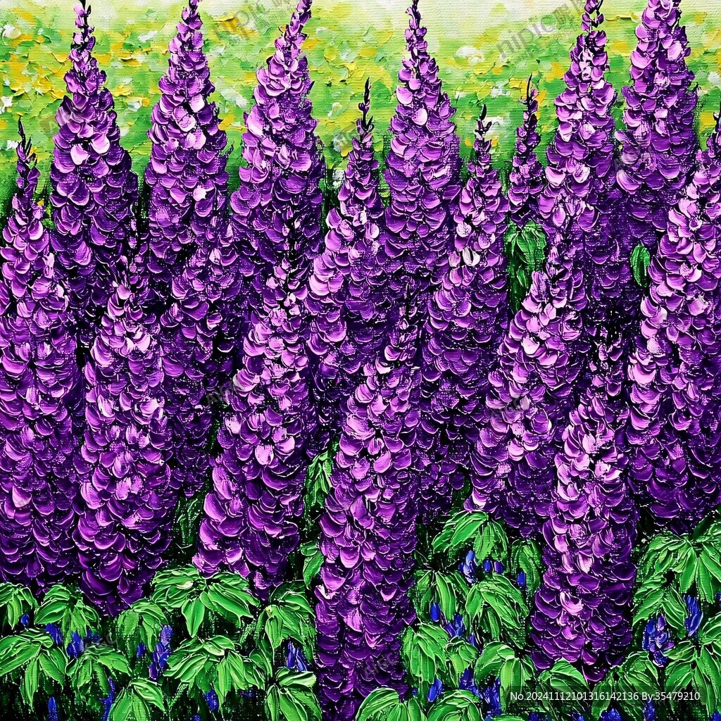 紫色花簇油画