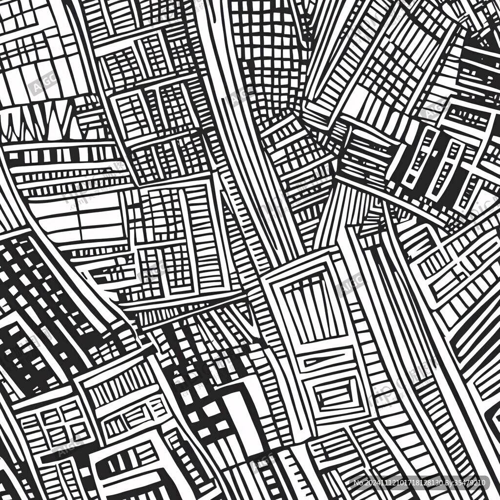 城市黑白线条画