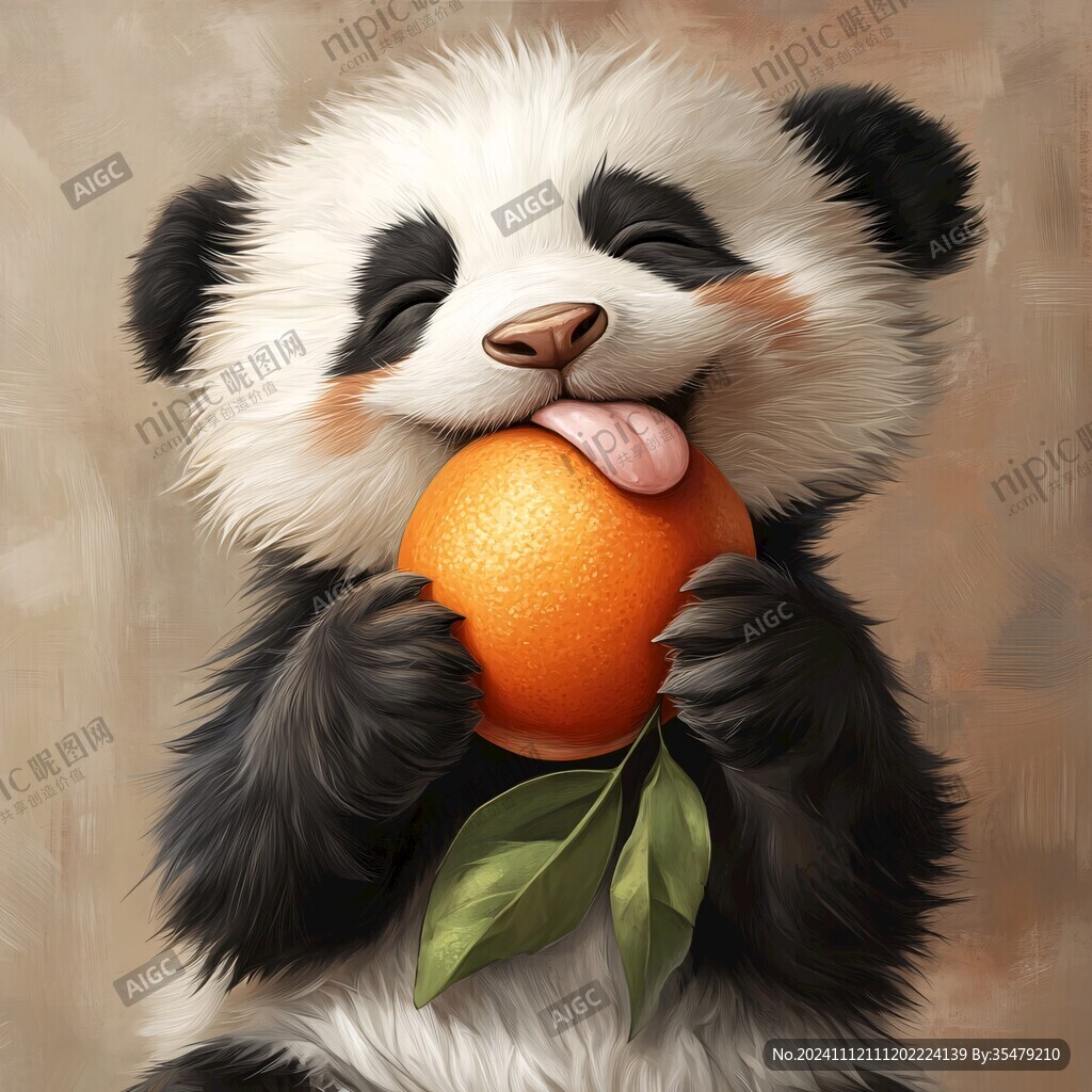 吃苹果的熊猫插画