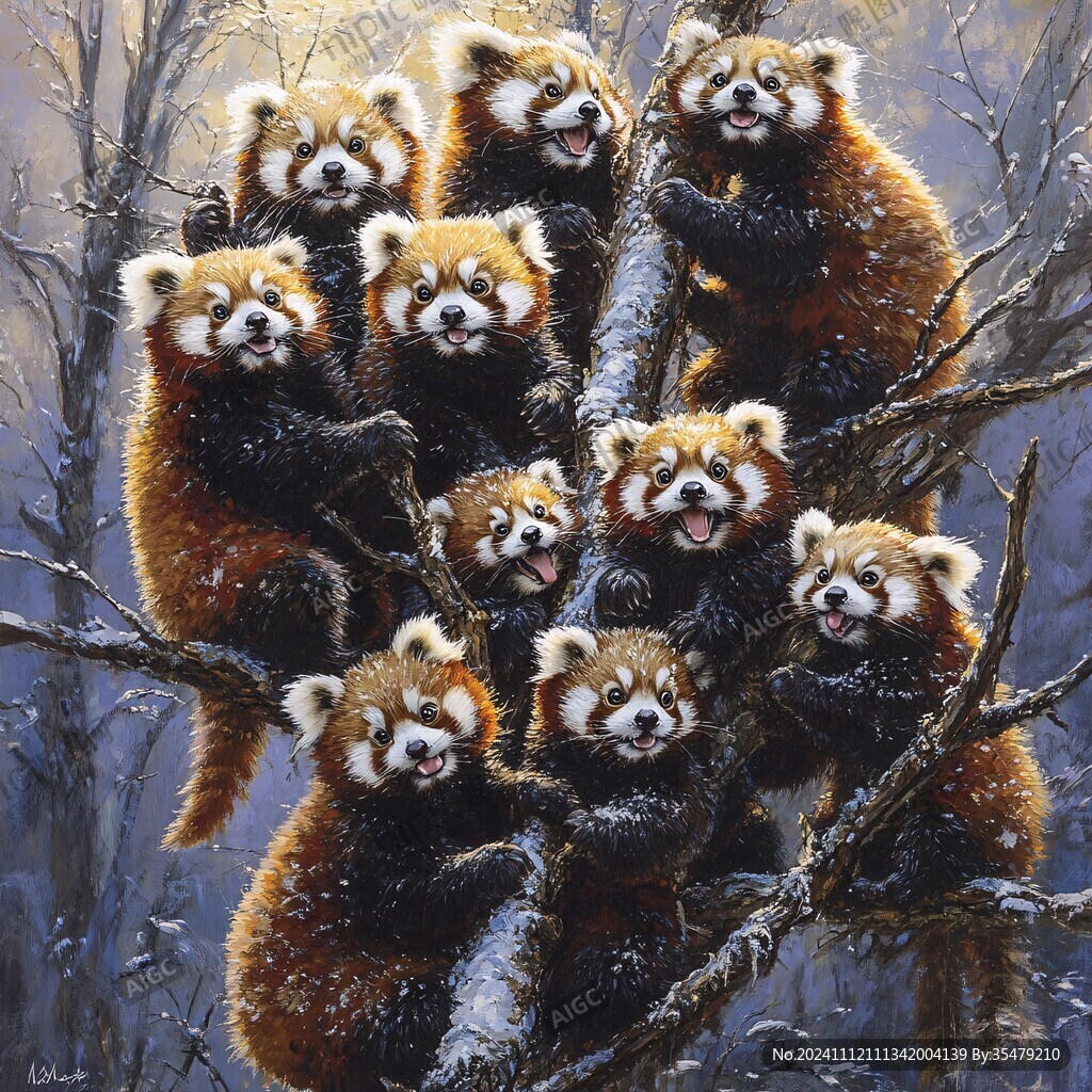 熊猫题材油画