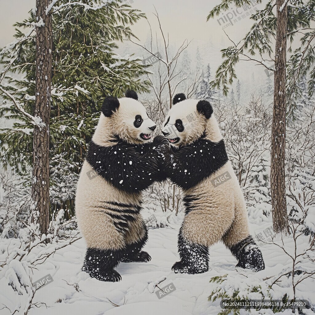 熊猫题材油画