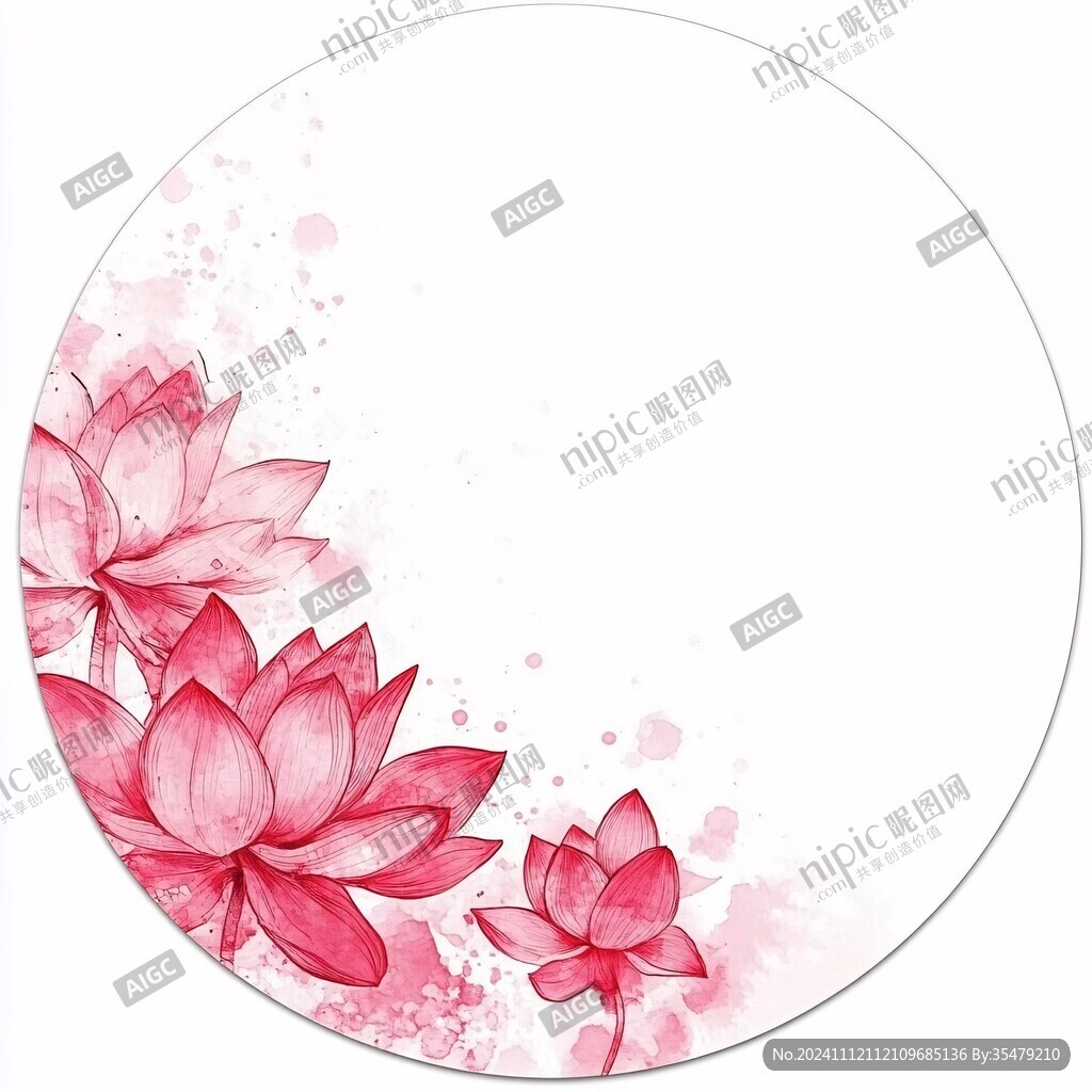 荷花圆框画