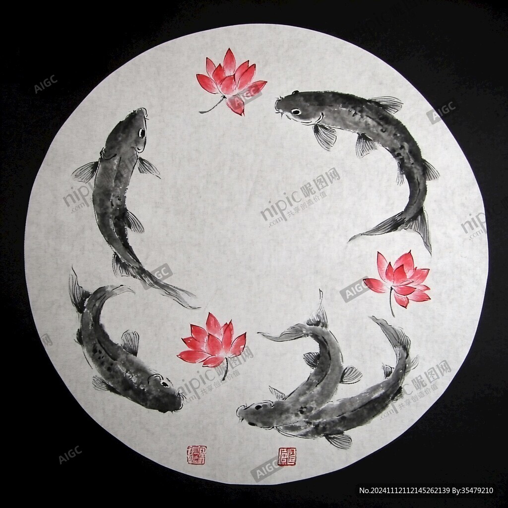 风水鱼圆形画