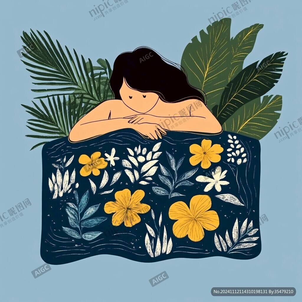 东方睡眠女子插画