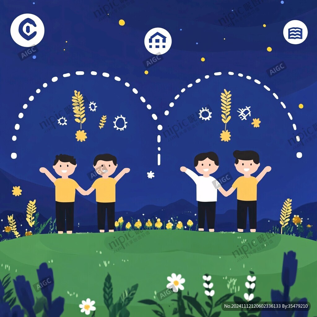草地奔跑的少年插画
