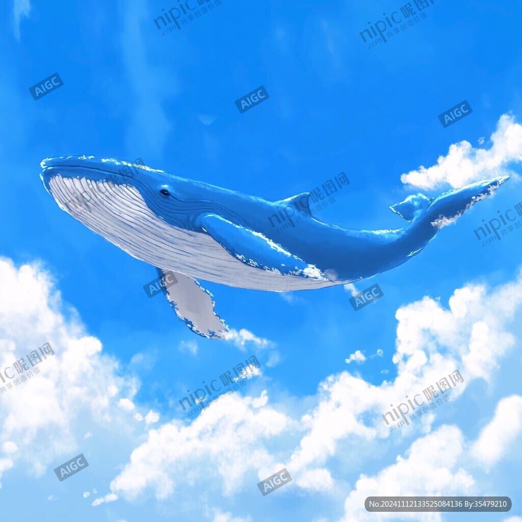 飞翔空中幻想鲸鱼插画