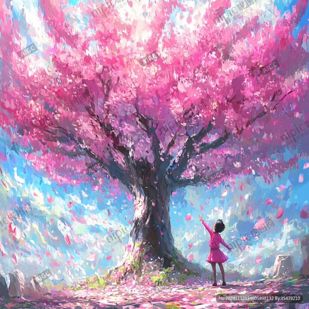 开满樱花的大树插画