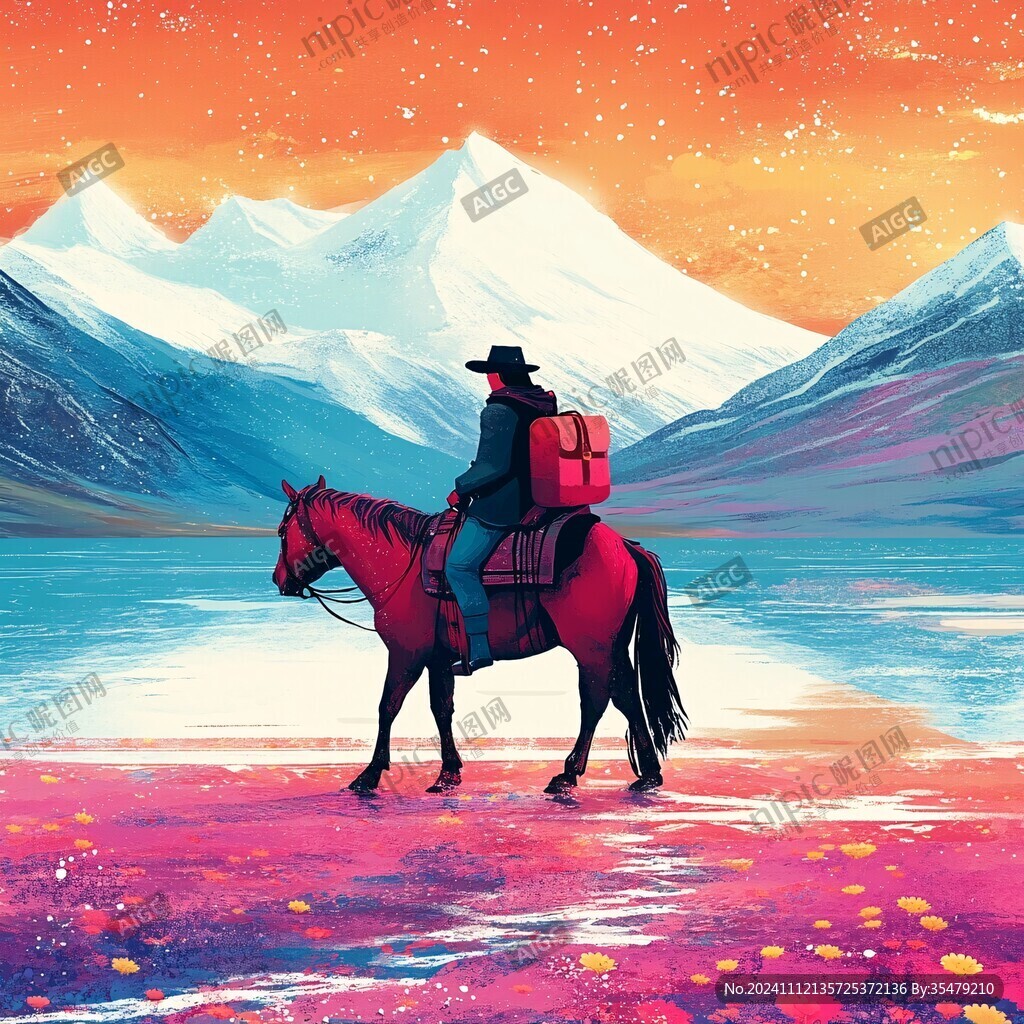 雪峰下的骑马人