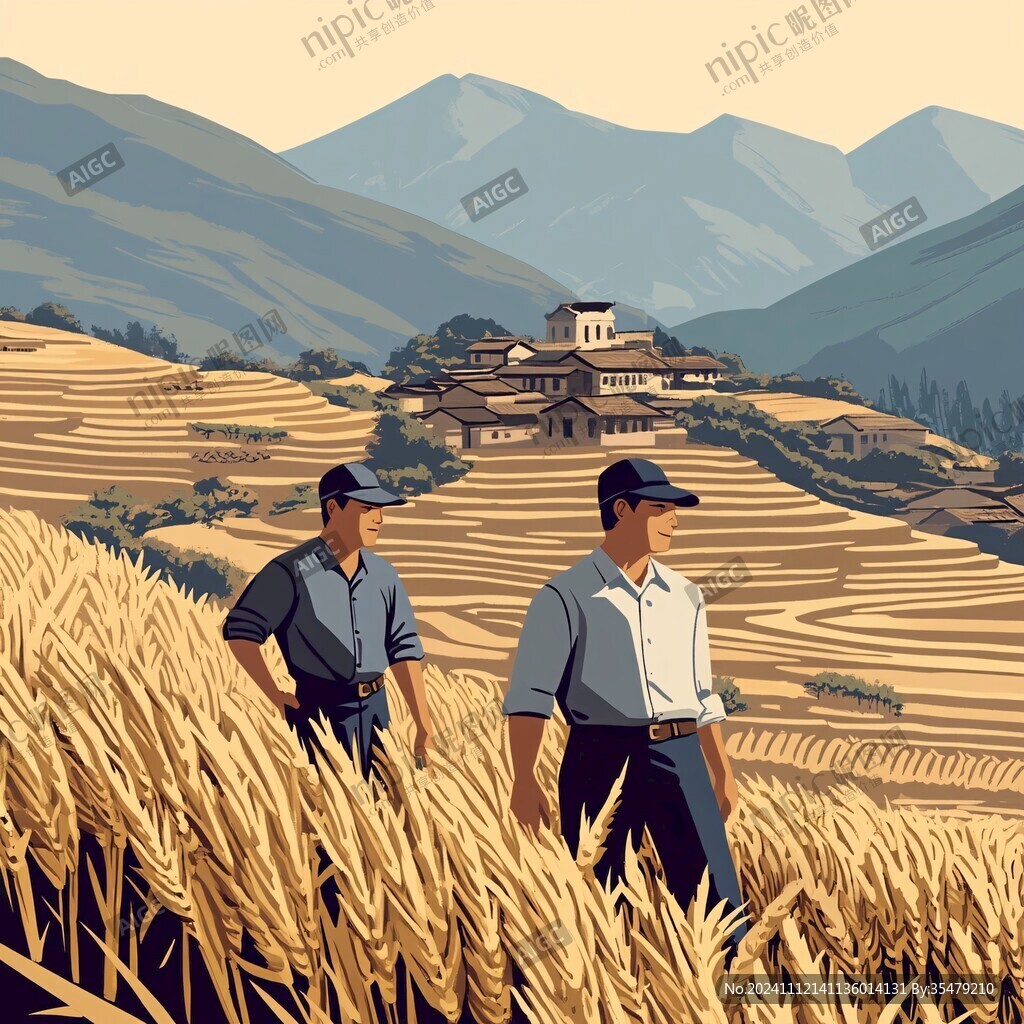 收割青稞插画
