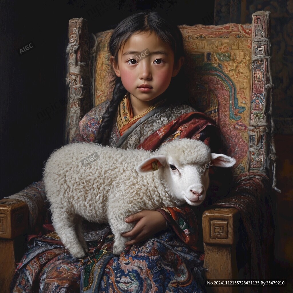 抱小羊的少女