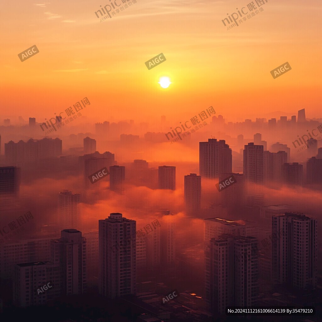 雾霾日出