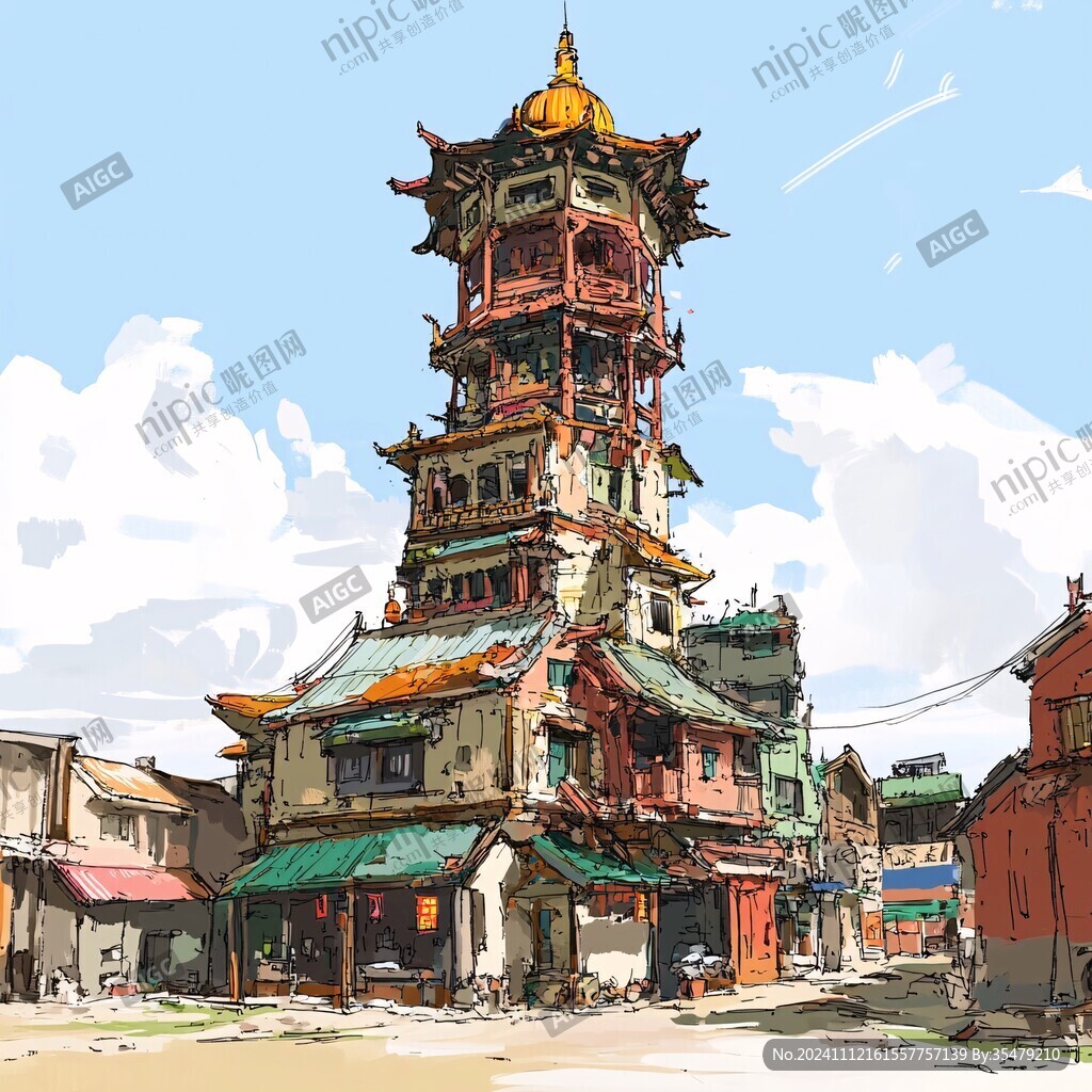东西塔插画