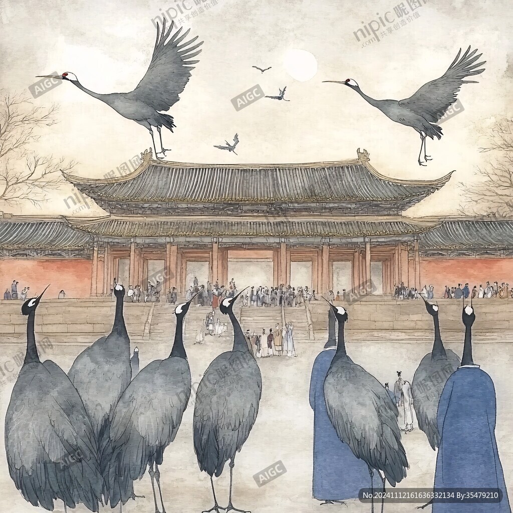 仙鹤故宫插画
