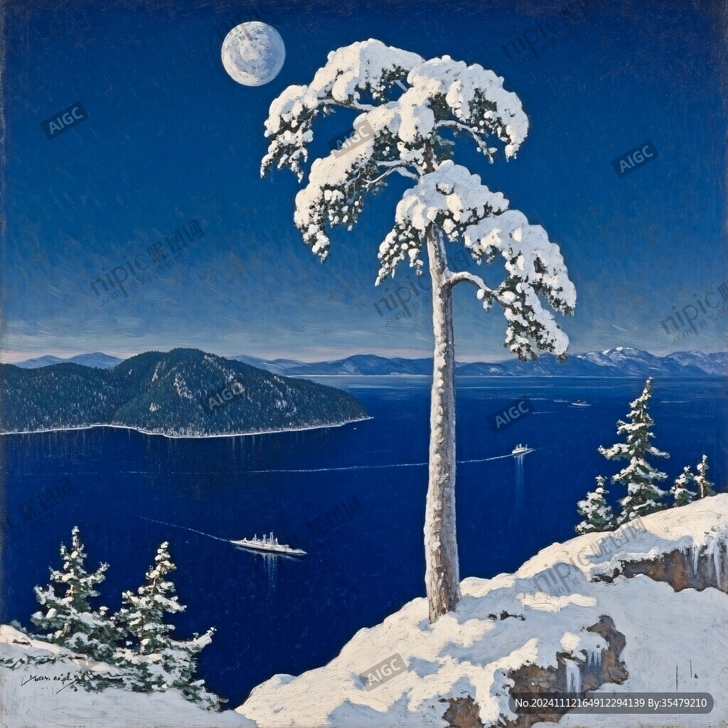 手绘雪夜风景无框画