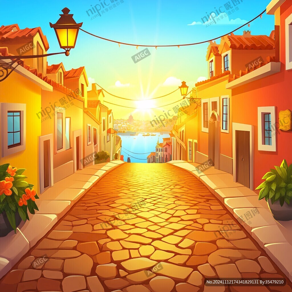 日落街道插画