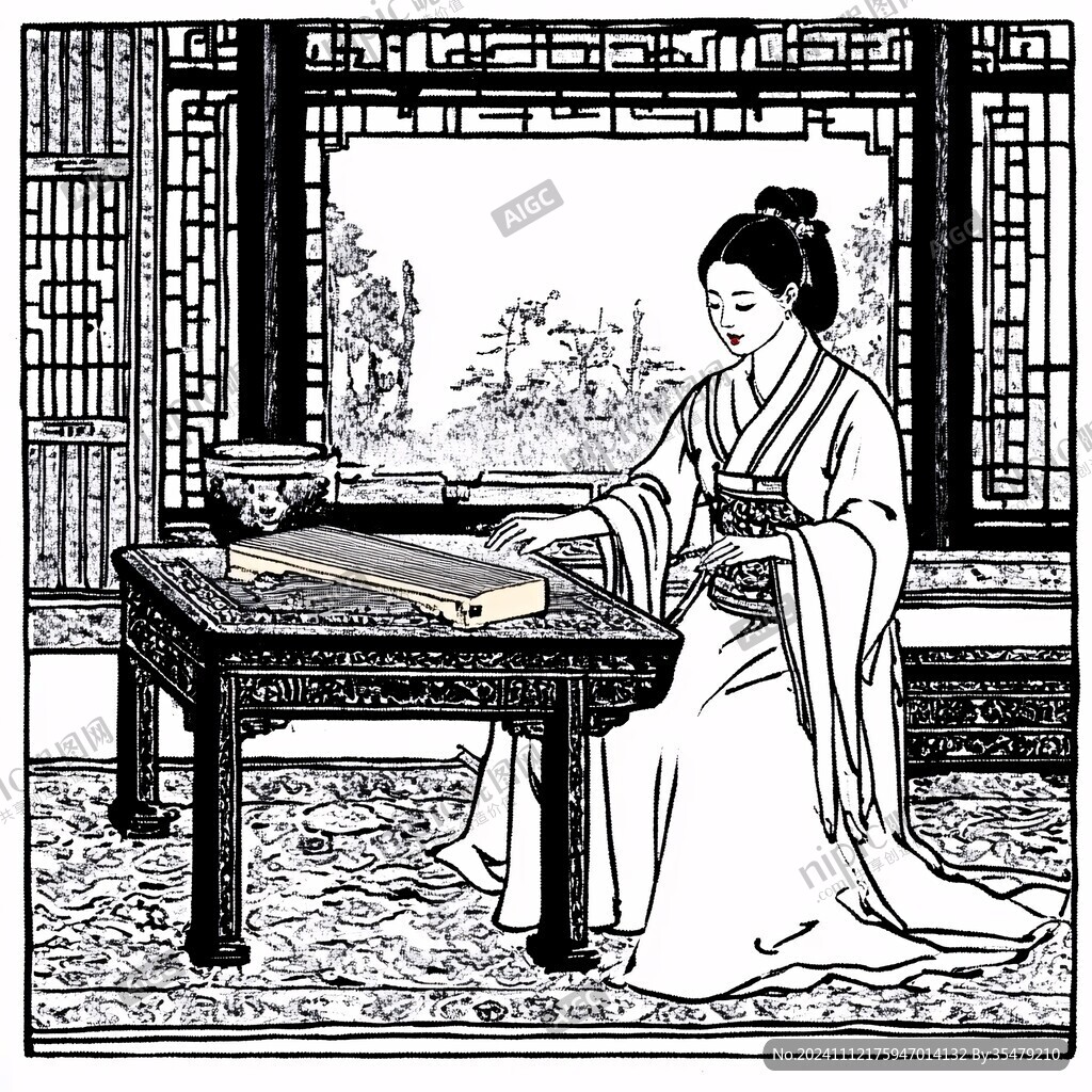 古代小姐弹古筝